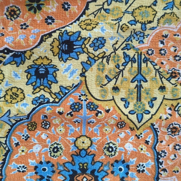 NWT Melloday Floral Ruffle Off the Shoulder Flowy Boho Top Small Blue Orange - Picture 9 of 16